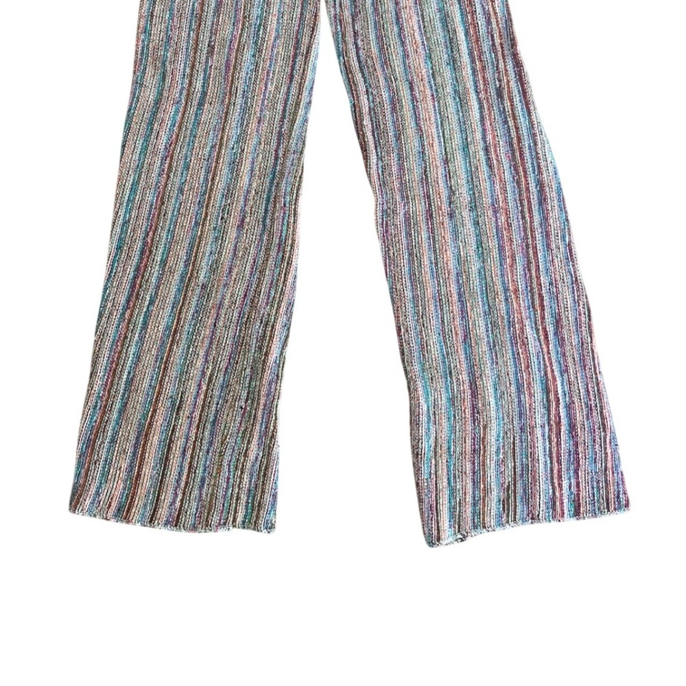 Y2K Boho Wide Leg Rainbow Striped Textured Pants XS Indie Festival Earthy Artsy - Picture 4 of 7